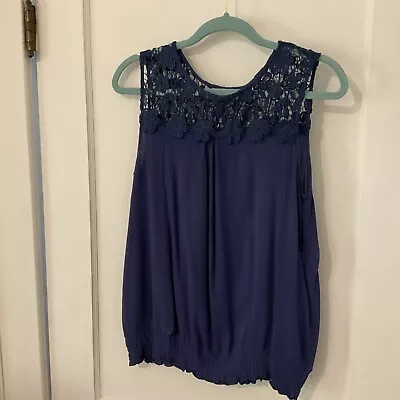 La Moda Clothing Blue Womens Top L/xl Sleeveless Lace Elastic Bottom • $12