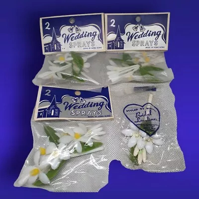Vintage White Flowers Floral Plastic Sprays Wedding New Old Stock Hong Kong X 4  • $17.69
