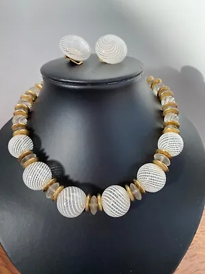 1950s Venetian Necklace & Earrings Parure Lauscha Bimini Beads Rare Find • £35
