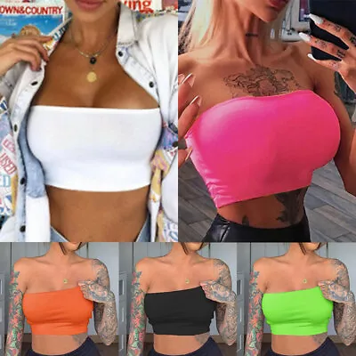 $8.01 • Buy 2PCS Women Crop Tops Bra Bralette Stretch Strapless Seamless Boob Tube Bandeau ↖