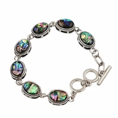 Natural Abalone Shell Oval Shaped Link Bracelet For Women Jewelry Size 9.45  New • $7.69