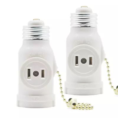 2 Outlet Light Socket Adapter Pull Chain Switch Medium Screw White 2 Pack NEW • $11.99