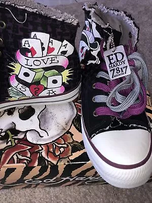 “Ed Hardy” High Top Sneakers LOVE IS ?” Size W10 M8 NEW Awesome Rare Design • $164.50