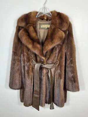 Vintage MINK Fur Jacket SABLE Fur Collar Dark Brown Small 31  Length Coat • $500