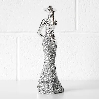 £15.95 • Buy Sparkly Lady Ornament Silver Bling Home Decor Faux Crushed Diamond Figurine Gift