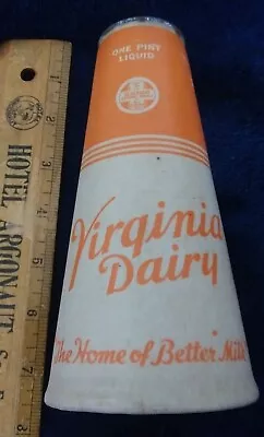 1940's-50's PINT Virginia Dairy Milk Bottle Wax Kone Carton Drive Safe Virginia • $30