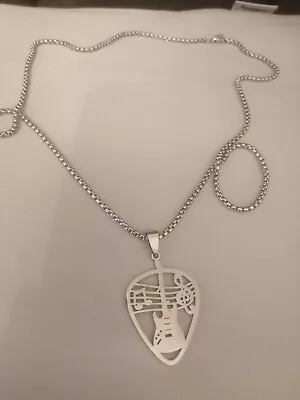 Silver Colour Guitar & Music Notes Pendant Necklace • £4.99