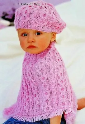 £2.99 • Buy Baby Girl PONCHO BERET Knitting Pattern 0-3 Months To 5-6 Yrs 41-66cm 16 -26  DK