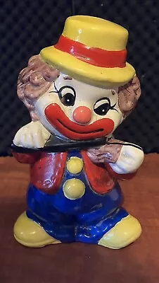 Vintage Chalkware Clown Piggy Bank Playing Violin 7.5cm • $18