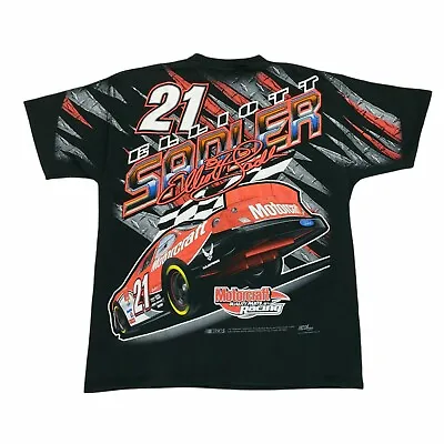 Vintage Elliott Sadler All Over Print T-Shirt #21 Black Mens Size XL Motorcraft • $77.66