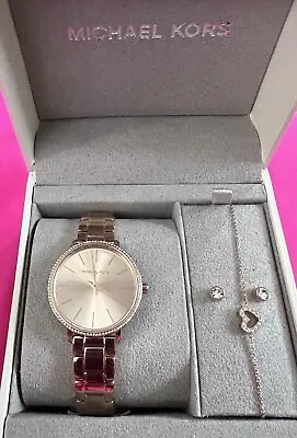 Michael Kors Pyper Rose Gold Watch Heart Bracelet Earring Gift Set MK1040 • $180