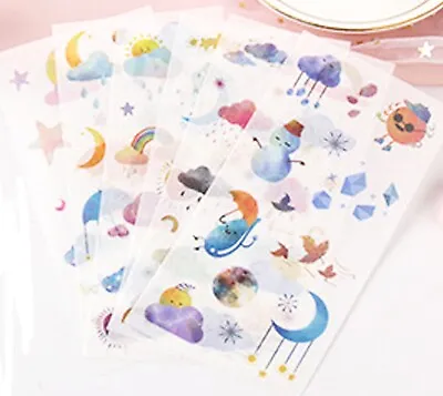 WEATHER STICKERS Rainbow Cloud Sun Star Scrapbook Journal Diary Card Craft Deco • £2.59