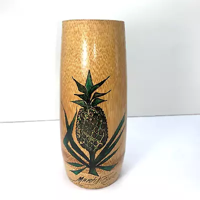 Handcrafted Martinique Wood Bamboo Pineapple 8.5  Tall Vase Planter Art Vintage • $49.99