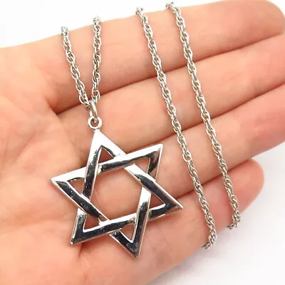 925 Sterling Vintage Theda Star Of David Judaica Pendant Chain Necklace 16-17  • $51.99