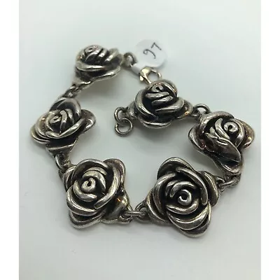 Vintage Sterling Silver Puffy English Rose Bracelet Mexico? • $185
