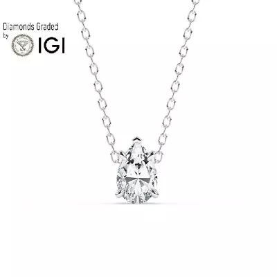 IGI D/VS1 1.00CT  Solitaire Lab-Grown Pear Diamond Pendant  18K White Gold • £799