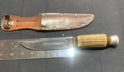 Vintage LL BEAN 5  Blade Knife Stag Handle SOLINGEN GERMANY With Original Sheath • $49.99