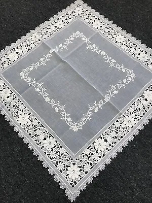 White Silver Wedding Embroidered 33x33  Organza Fabric Rhinestone Tablecloth • $16