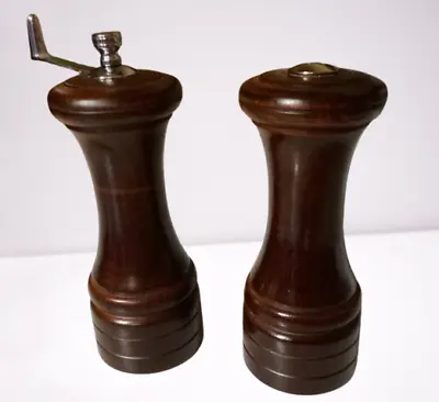 Vintage Olde Thompson Solid Wood (walnut?) Salt Shaker & Pepper Mill 6  • $14.86