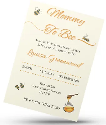 10 X Personalised Baby Shower Invitations Mummy To Be Invites Honey Bee Theme • £4.46