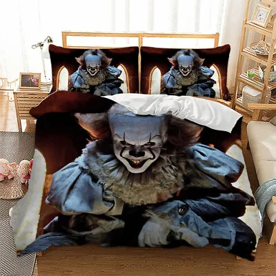 3D Pennywise Clown Duvet Cover Bedding Set With Pillowcase Single Double King • £20.99