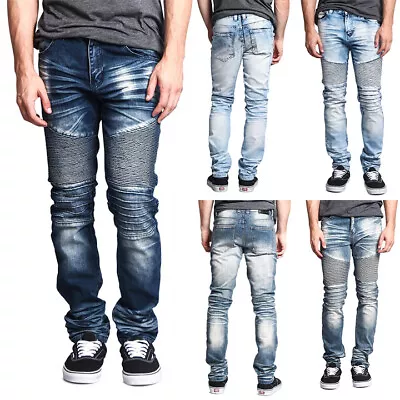 Victorious Men's Casual Comfortable Washed Biker-Style Twill Denim Jeans DL1084 • $24.95