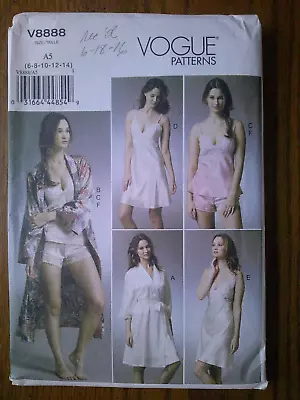 Vogue V8888 Sewing Pattern Misses' Lingerie Robe Camisole Slip Sz 6-14 • $9