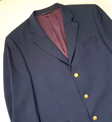 H Stockton Navy Wool Blazer Mens 44XL Jacket Sport Suit Coat Classic Twill • $54.88