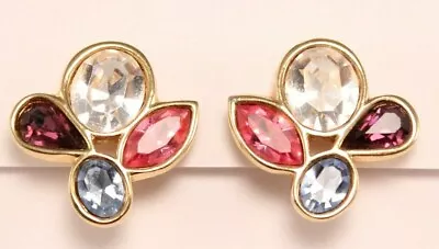 Vintage Swarovski  S.A.L.  Earrings Original Multi-Color Rhinestone Clip On  • $29.95