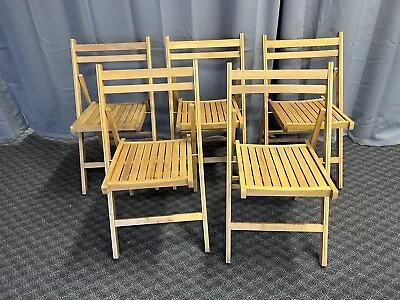 Vintage Wood FOLDING CHAIR SET Dining Wedding Slat Bistro Mid Century Modern 60s • $149.99