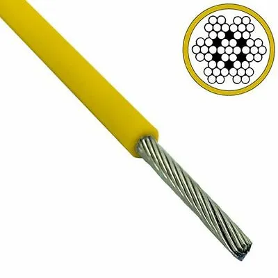 £2.05 • Buy 2mm - 3mm 7x7 Galvanised Steel Wire Rope Yellow PVC Coated - Multiple Lengths 