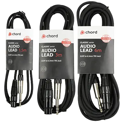 3m To 10m Audio Signal Leads Female XLR To 1/4  TRS Stereo Jack 6.35mm Cable OFC • £8.99