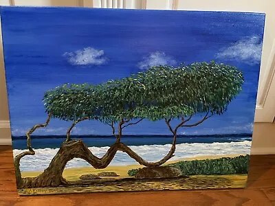 Oil Painting Signed PA Kelley 2015 California Coast Monterey Cypress ~18x24” • $65