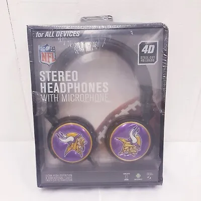 NFL Minnesota Vikings 4D Steel Cut Logo Stereo Headphones With Microphone • $26.99