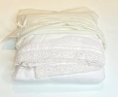 Restoration Hardware Garment-Dyed Crochet Linen Duvet Full/Queen Petal NEW $269 • $199.99