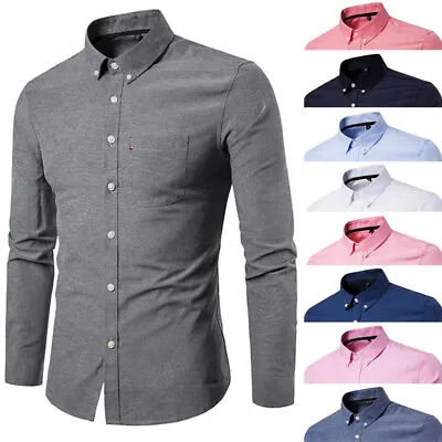 Men Casual Tops Dress Shirt Button Down Slim Fit Shirt Oxford Cotton Long Sleeve • $17.23