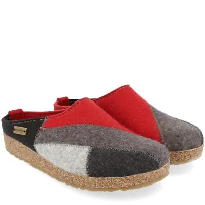 Haflinger Patchwork Rubin Red Pure Wool Clogs Home Slippers • $104