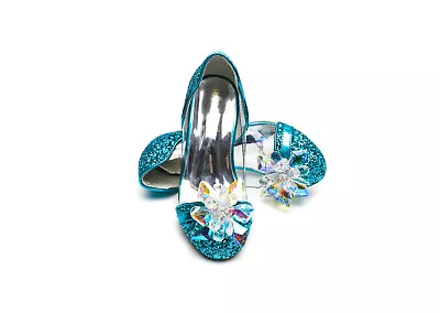 ELSA & ANNA® Quality Girls Princess Snow Queen Wedged Party Shoes Sandals BLU14 • £19.99