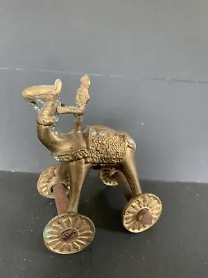 Vintage Brass India Temple Toy Rolling Trojan Horse On Wheels W/ Rider • $33.60