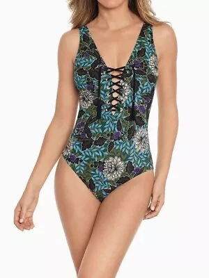 AMORESSA By MIRACLESUIT Rhiannon Gypsy One Piece Swimsuit Moonlight Floral 6 • $35