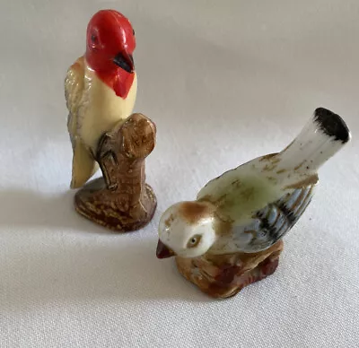 2 Vintage Bird Miniature Figurines Woodpecker Hong Kong Blue Winged Japan • $4.98