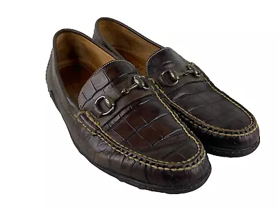 Martin Dingman Men 9.5M Brown Alligator Print Bit Loafer Shoe • $69.99