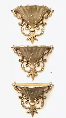 Vintage Dart Ornate MCM Gold Plastic Burwood Wall Mount Pocket 3 Planter • $45