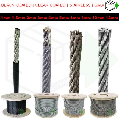 £224.99 • Buy  Stainless Clear Black Coated Galvanised Steel Wire Rope Lifting Metal Cable