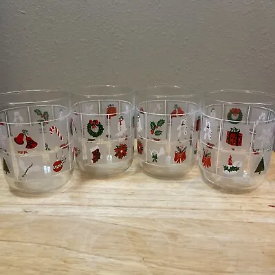 Culver Christmas Potpourri 14oz Double Old Fashion Glass Set Of 4 MCM • $30.09