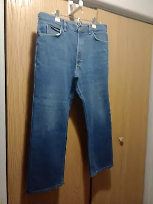Vintage Lee Riders 38x30 Jeans Union Made In USA Medium Blue Denim Leather Patch • $24.95