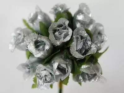  POLY Mini Silk Rose Buds With LEAVES Wedding Bouquet DIY Crafts 144 Piece LOT • $14.29