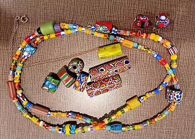 Vintage Murano Venetian Millefiori Colorful Beaded Necklace 21 ~Pendants~Beads • $9.99