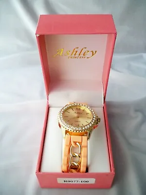 $9.90 • Buy Ashley Princess Rhinestone Face Peach Silicon Band Watch New In Box New Battery