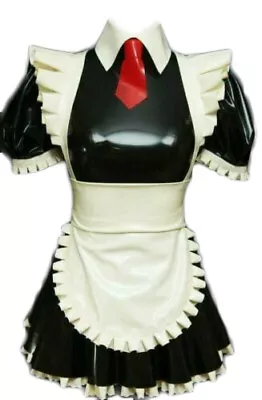 Cosplay Latex Rubber Black Dress Maid Unifrom Club Lace Apron Dresses 0.45mm • £57.99